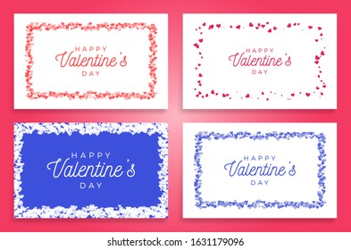Hearts frame set. Abstract love for your Valentines Day greeting card design. Red and blue color Hearts horizontal frame isolated on white background. Vector illustration.