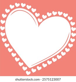 Hearts frame for Valentines Day. Small white hearts around one big heart. Vector illustration for your design isolated on white background.