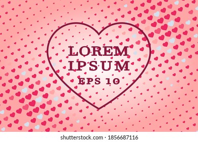 Fondo geométrico del corazón con texto, diseño de semitono, puntos, retro, fondo rosado para textiles, papel, cubierta, tela, banner, web.