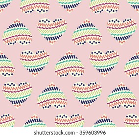 Hearts with geometric pattern, abstract romantic background. Vector seamless pattern