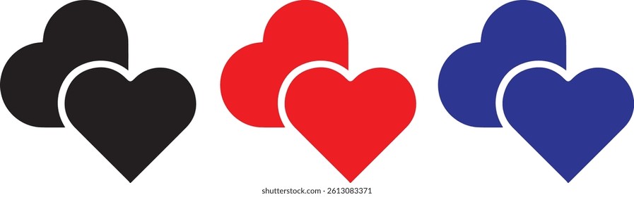 Hearts, geometric shapes simple design, minimalist, graphic art style vector illustration, flat design, trio of hearts, love symbol, colorful hearts