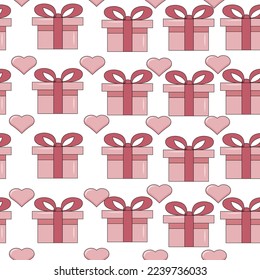 Hearts  and gift boxes seamless pattern. Vector red and pink paper symbols of love background for Happy Mother's or Valentine's Day greeting card design