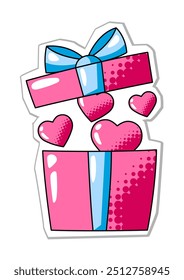 Hearts giftbox for Valentine Day. Holiday romantic sticker and love symbol.