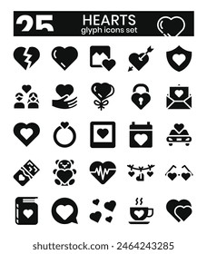 Hearts glyph icons set . Vector illustration 