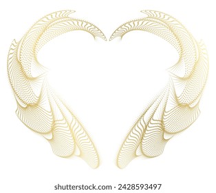 Hearts golden logos icons or logotypes, graphic design modern style elements, glow wavy stripe love theme. Vector illustration EPS 10 art deco style for wedding