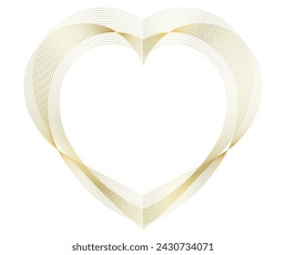 Hearts golden logos icons or logotypes, graphic design modern style elements, glow wavy stripe love theme. Vector illustration EPS 10 art deco style for wedding