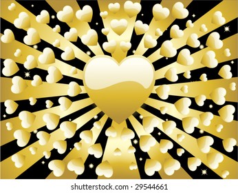 Hearts golden retro background