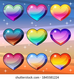 Hearts gradient colors style with a wave pattern that is bright and shiny. Vector illustration.