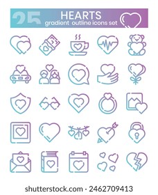 Hearts gradient outline icons set . Vector illustration 