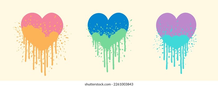 Hearts graffiti set. Graffiti heart stains. Grunge paint splatter. Ink splash. 2000s graffiti trend. Y2k, 90s and 2000s. Valentines day hearts. Love, romance, wedding. Valentines day. svg