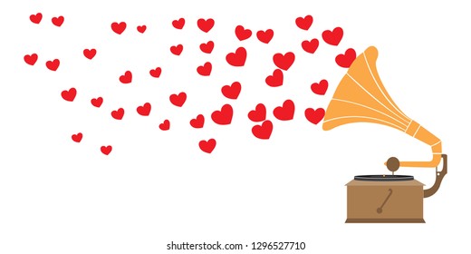 hearts and gramophone concept. blank text area. vector illustration.
