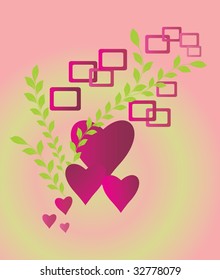 Hearts with green branches, a design element