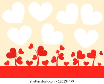 Hearts growing on meadow. Vector Valentine's day card