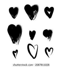 Hearts grunge logo icon sign Black symbol Hand drawn ink brush sketch Gothic emotional design Mystical street style Fashion print clothes apparel greeting invitation card cover flyer poster banner ad