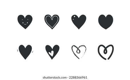 Corazones de dibujo a mano. Iconos. Vector 