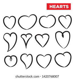 Hearts hand drawn doodles set -vector