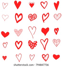 Hearts hand drawn icons set isolated on white background. For web site, poster,placard,wallpaper and Valentine's day.Collection of hearts, creative art, modern concept. Heart icons vector illustration