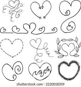 Hearts Hand Drawn Objects Set