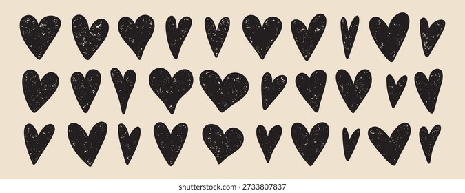hearts hand drawn rough brush stroke texture hearts isolated set. Doodle hearts. Design elements for Valentines day. Vector illustration