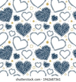 Hearts. Hand drawn hearts seamless pattern. Doodle drawing different hearts endless background. Part of set.