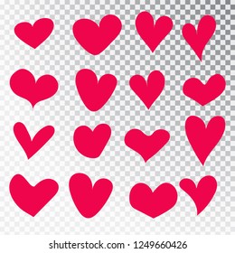 Hearts hand drawn set isolated. Design elements for Valentine s day. Collection of doodle sketch hearts hand drawn with ink. Vector illustration 10 EPS.