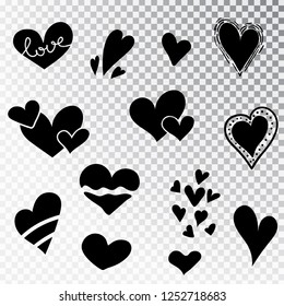 Hearts hand drawn set isolated. Design elements for Valentine s day. Collection of doodle sketch hearts hand drawn with ink. Vector illustration 10 EPS
