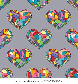 Hearts hand drawn vector seamless pattern. Valentines day holidays background in modern style. Love texture for surface design, textile, wrapping paper, wallpaper, phone case print, fabric.