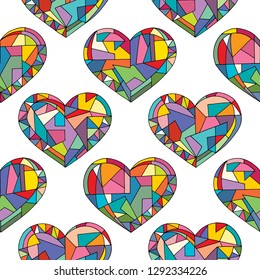 Hearts hand drawn vector seamless pattern. Valentines day holidays background in modern style. Love geometrical texture for surface design, textile, wrapping paper, wallpaper, phone case print, fabric