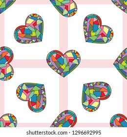 Hearts hand drawn vector seamless pattern. Valentines day holidays background in modern style. Love geometrical texture for surface design, textile, wrapping paper, wallpaper, phone case print, fabric