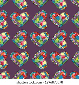 Hearts hand drawn vector seamless pattern. Valentines day holidays background in modern style. Love geometrical texture for surface design, textile, wrapping paper, wallpaper, phone case print, fabric