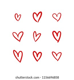 Hearts handmade illustrations, hand drawn heart vector set