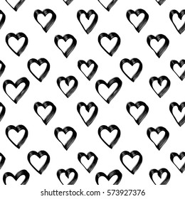 Hearts hand-painted. Seamless pattern on white