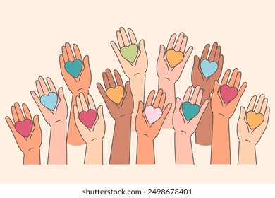 Hearts are in hands of people calling for sustainable development and mutual respect and friendship between countries. Concept of importance of sustainable development to avoid problems in future