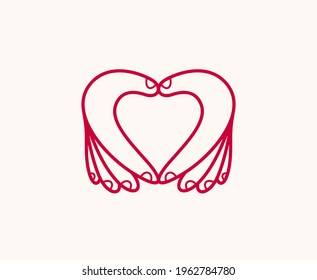 Hearts with hands vector logo or icon, heart hand fingers sign, hands giving love, showing love, care and support, protection or relationship concept.