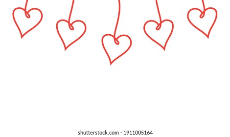 hearts hang ornament with isolated background template, greeting card, valentines day celebration vector design