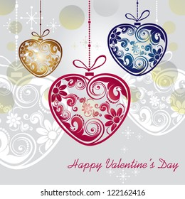 Hearts hanging on decorated background decorativo.-transparency  blending effects and gradient mesh-EPS 10