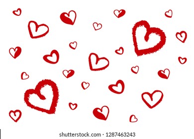 Hearts for Happy Valentine's day. Love background. Red hearts, small and big. Poster for Valentine's day card, greeting, banner, invitation template. 