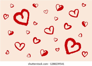 Hearts for Happy Valentine's day. Love background. Red hearts, small and big.  