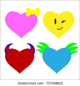 Hearts with horns with a bow with wings winks
