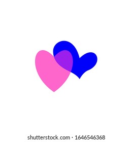 Hearts icon blue and pink. Love symbol. Romantic hearts icon isolated on white background. Happy valentines day and wedding design elements. Simple vector element illustration in a modern style.