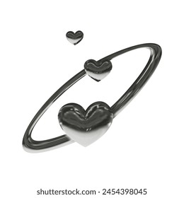 Hearts icon with chrome effect in y2k style isolated on white background. Vector illustration