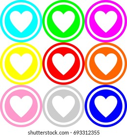 Hearts icon , circle sign design with different colors