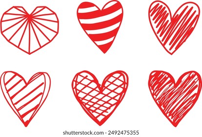 Hearts icon collection. Live broadcast of video, chat, likes. Collection of heart illustrations, love symbol icons set. Red hearts, Hand drawn hearts. Design elements for Valentine's day.
