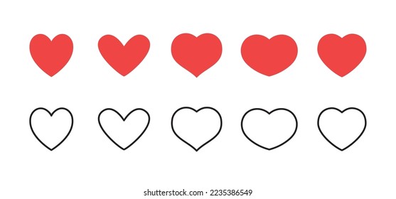 Hearts icon collection. Set of hearts. Linear and flat design, valentine's day love symbol.