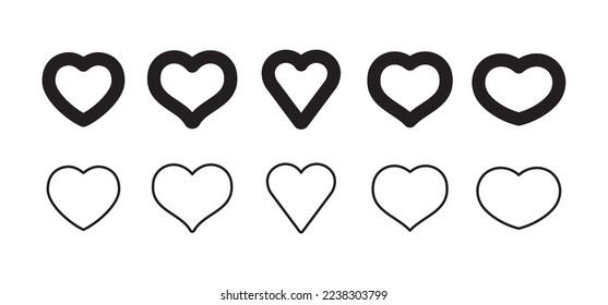 Colección de iconos Corazones. Conjunto de corazones. Diseño lineal y plano, símbolo de amor del día de San Valentín.