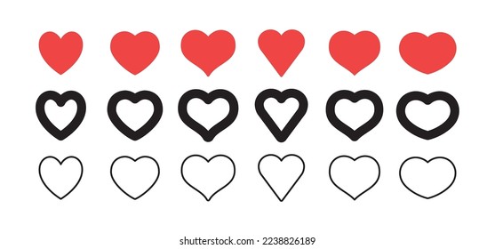 Hearts icon collection. Set of hearts. Linear and flat design, valentine's day love symbol.