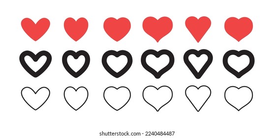 Hearts icon collection. Set of hearts. Linear and flat design, valentine's day love symbol.