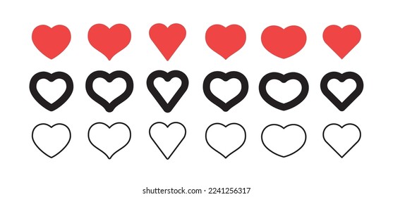 Hearts icon collection. Set of hearts. Linear and flat design, valentine's day love symbol.