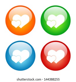 Hearts Icon Colorful Glass Button Icon Set.  Vector format, colors can be adjusted easily.