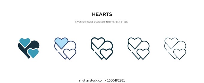 hearts icon in different style vector illustration. two colored and black hearts vector icons designed in filled, outline, line and stroke style can be used for web, mobile, ui